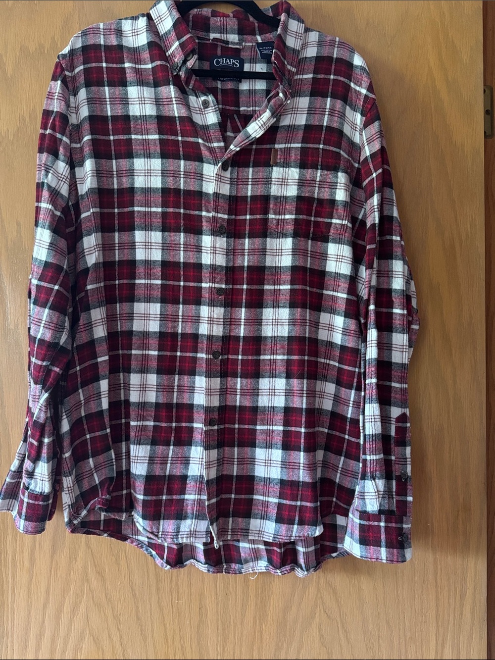 Chaps Men’s Red and White Plaid Button-Down Shirt